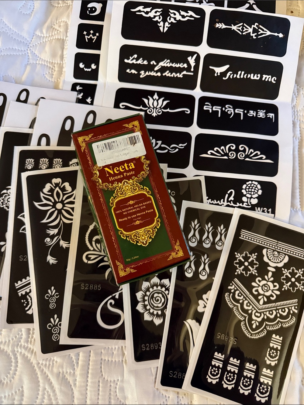 Henna Paste - with 16 sheets of decal designs for henna tattoo.